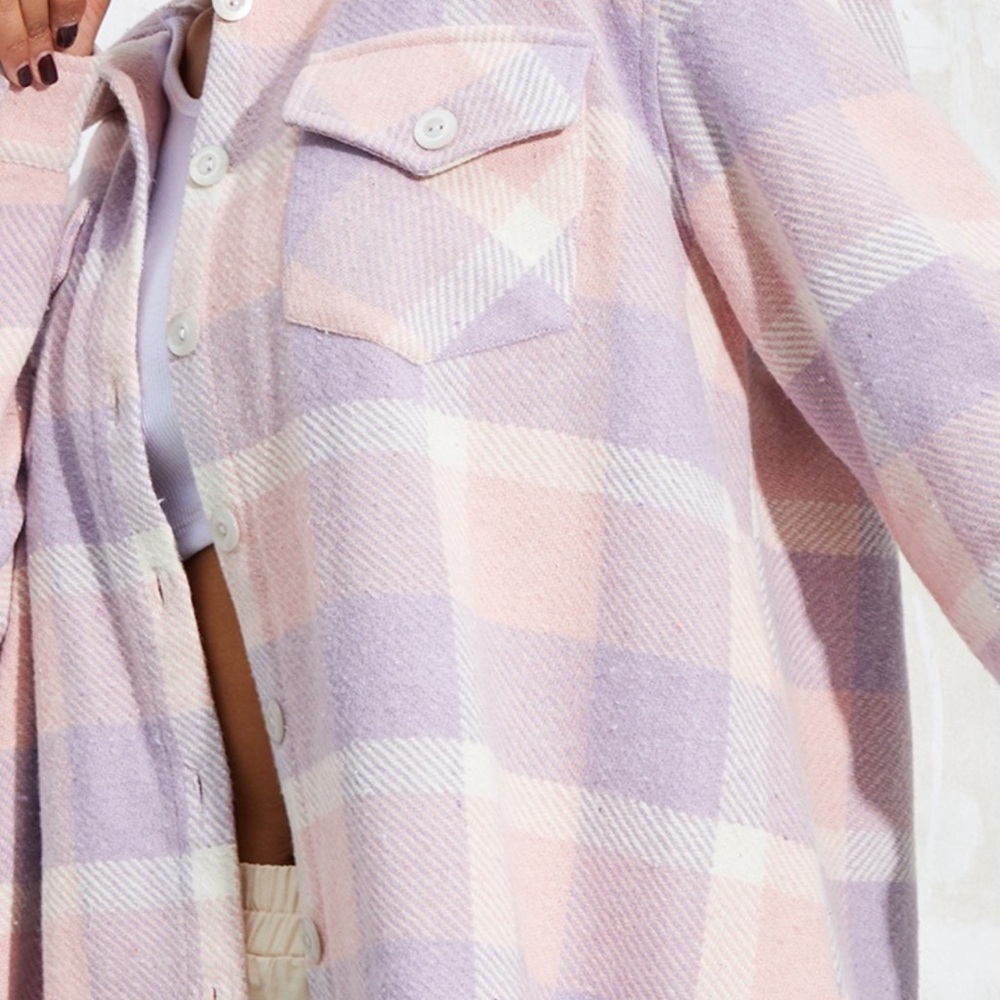 Pink Checked Longline Shacket - Picture 4 of 8